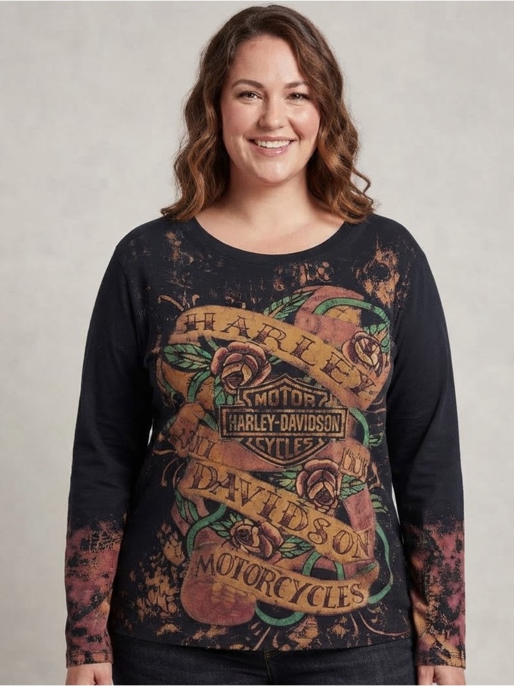 Harley-Davidson Killer Creek Black Long Sleeve Tee with Tattoo Design - Size XL